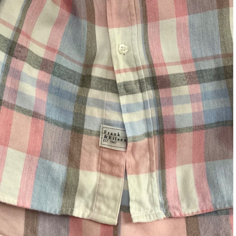 Frank & Eileen Eileen Italian Cashmere Touch Plaid Shirt Pink Blue Gray Small - Picture 8 of 10
